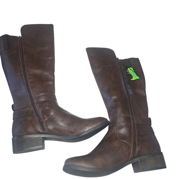 Brown Tall Boots, Gold Accents, Y2K, NWT, Slight Wedge, Boho - Picture 4 of 8